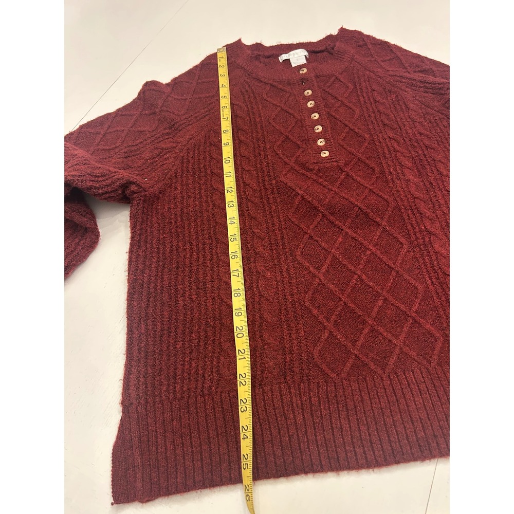 Design History Burgundy Cable Knit Henley Sweater Wool Blend Burgundy Large - Picture 7 of 7